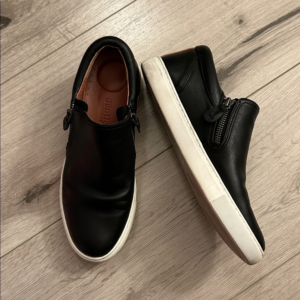 Gentle Souls Lowe Black Leather Slip On, Zip Up Sneakers - Picture 2 of 13